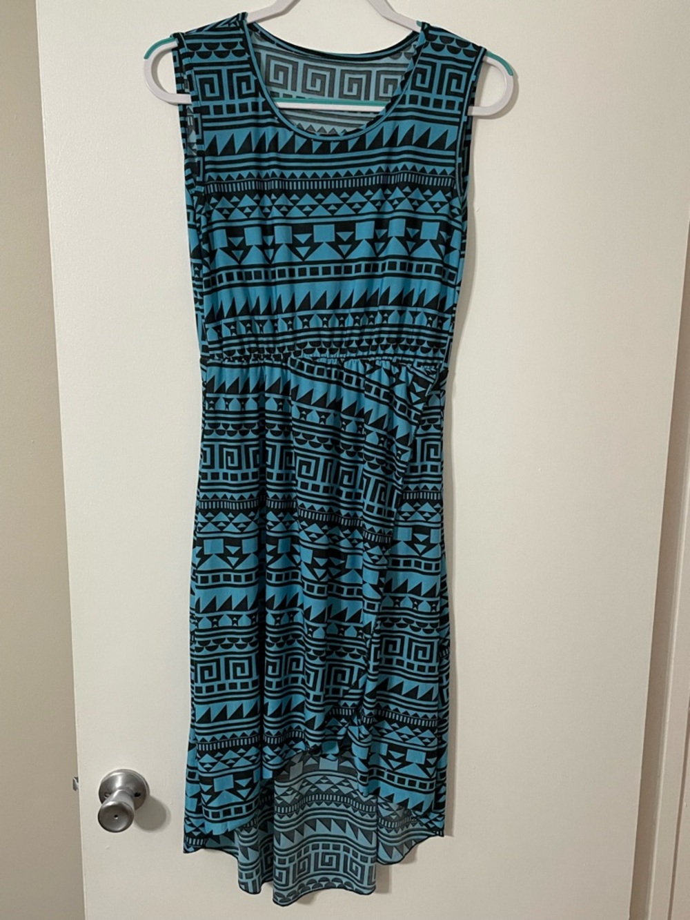 Teal and Black High-Low Sleeveless Midi Dress
